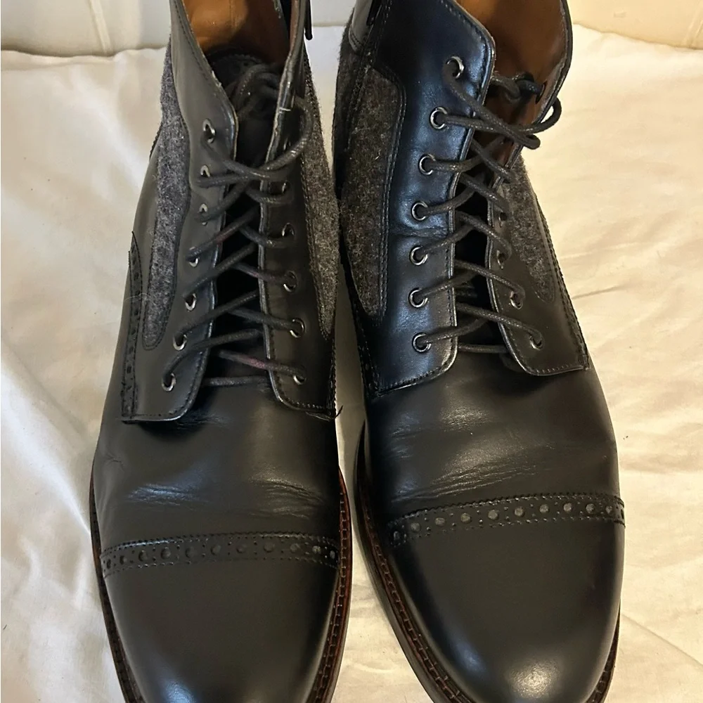 Johnston & Murphy Fullerton Mixed Media Cap-Toe Boots- Black-Size 10
